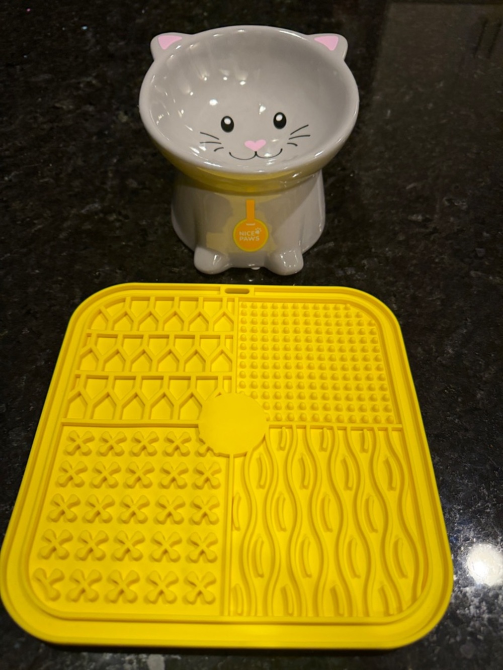 Nice Paws Yellow Cat Lick Mat & Bowl Set for Cat